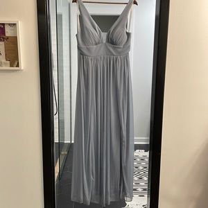 Azazie long dusty blue bridesmaid dress